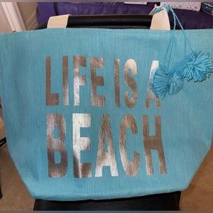 Magid Turquoise Insulated Tote with Silver Text, NWT, Large